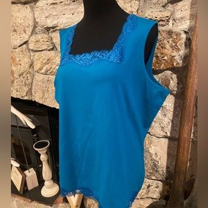 4/$10 NWT CJ Banks 1x Tank Top Shirt Teal Blue Stretch Lace Square Neck